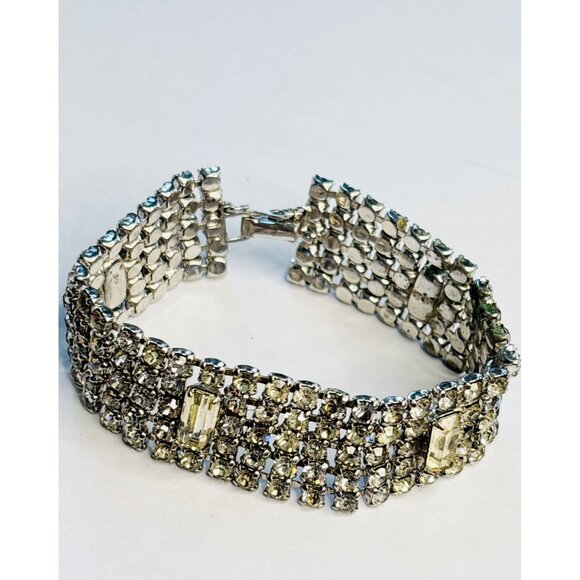 Vintage Silver-Tone Rhinestone Bracelet With Rectangular Accents - Picture 1 of 9